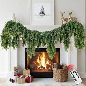 Christmas Garland for Mantle Outdoor - Decoraitons with Light 6ft Prelit